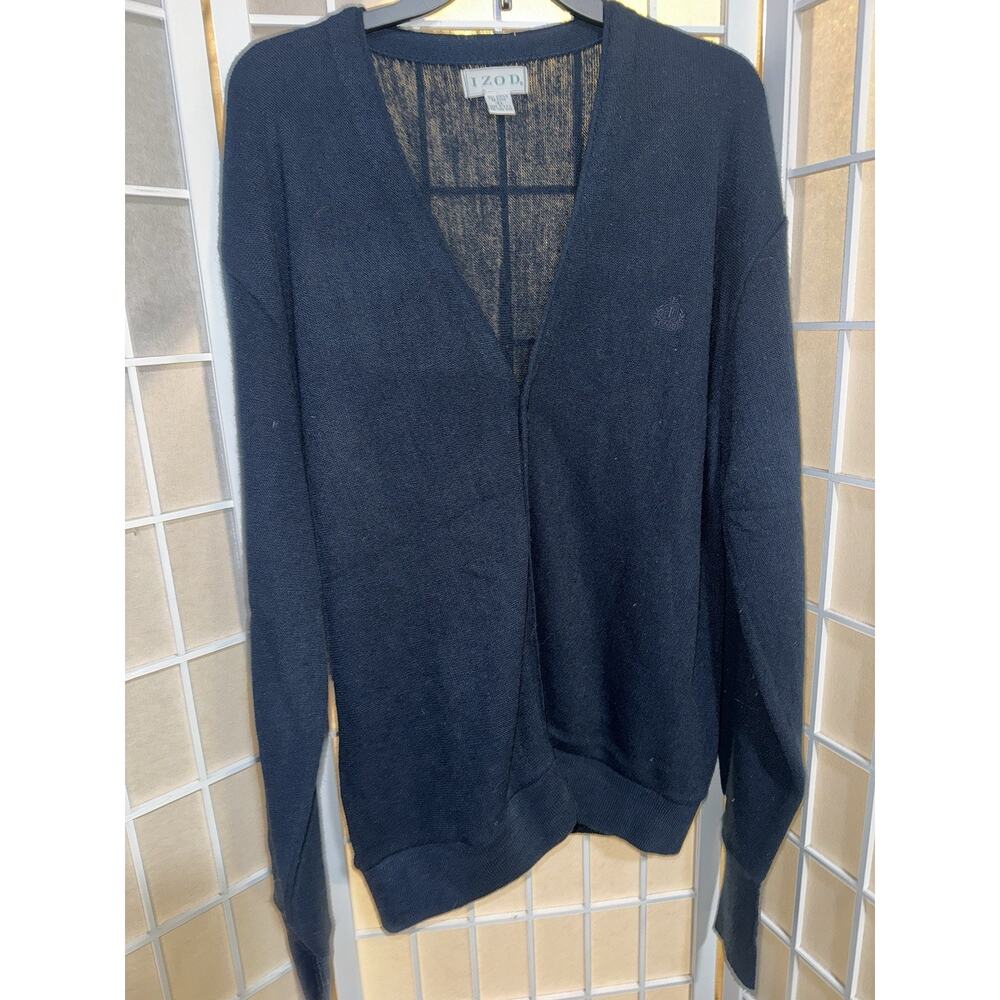 VINTAGE Izod Blue Orlon Acrylic Cardigan Grandpa Sweater Made In USA sz XL